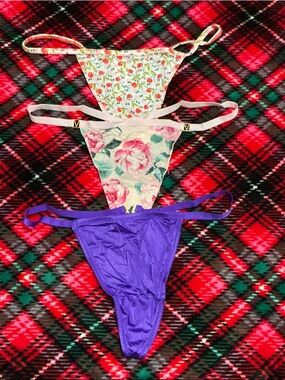 Victoria's Secret Floral & Purple Triangle Bikini Panty Set